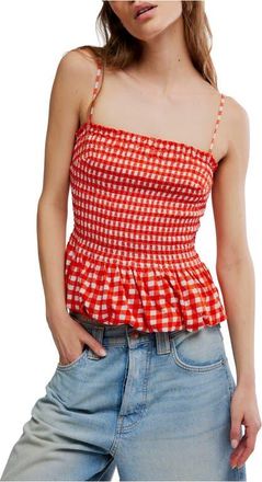 Free People Sundance Gingham Peplum Tank in Red Combo at Nordstrom, Size X-Small