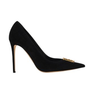 Elisabetta Franchi Pumps, female, Black, Size: 10 US Suede D&eacute;collet&eacute; with Logo Detail