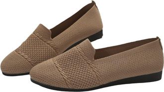 Generic Womens Slip On Flats Breathable Knit Design Comfort Soft Sole Lightweight Casual Shoes for Dail Wear and Work (7.5,Khaki)