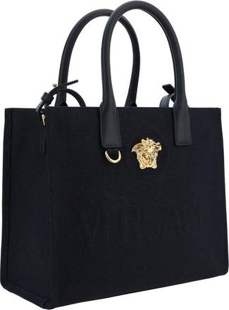 Versace Womens Black Cotton Shoulder Bag