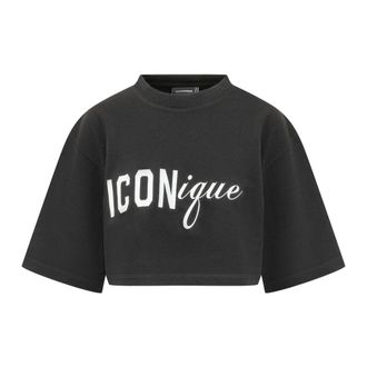 Dsquared2 Cropped katoenen T-shirt - Dames - Sweatshirts - Zwart - S - Katoen - Hoodies & sweatvesten