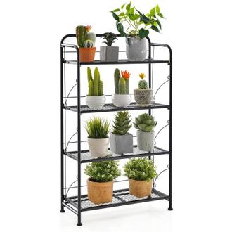 Costway Costway Estanter&iacute;a Plegable Para Plantas De Metal De 4 Niveles, Soporte Plantas Con Estante Ajustable Para Exhibici&oacute;n De Macetas, Estanter&iacute;a Decorativ