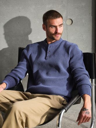 Fat Face FatFace Kelbrook Blue Denim Knitted Henley Jumper