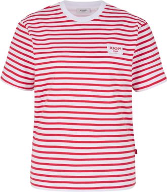Joop Rundhalsshirt JOOP JEANS Teele, Damen, Gr. L, rot (dunkelrot), Single Jersey, Obermaterial: 100% Baumwolle, gemustert, gestreift, mehrfarbig, Rundhals