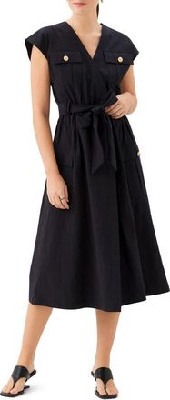 Fifteen Twenty Darcie Belted Cotton Midi Dress in Black at Nordstrom, Size X-Small