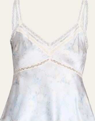 LoveShackFancy Lirena Silk-Blend Floral Top