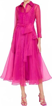 Theia Starlette Organza Shirt Dress In Sunset Fuchsia