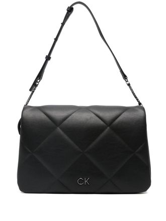Calvin Klein Borsa a spalla trapuntata con placca logo - Nero