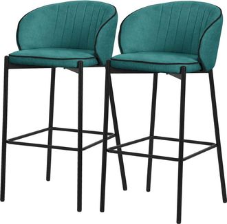 ML Design Set de 2 Taburetes de bar turquesa oscuro 76cm con respaldo reposap&iacute;es