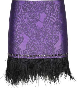 John Richmond Gestikte Jacquard Rok - Dames - Korte rokken - Paars - S - Polyester - Rokken