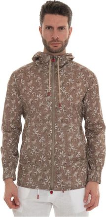Kiton Bloemen rits capuchontrui - Heren - Vesten met rits - Beige - M - Katoen - Hoodies & sweatvesten