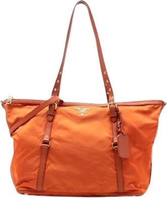 Prada Pre-owned Tote Bags, female, Orange, Size: ONE SIZE Pre-owned Vintage Nylon Tote Bag