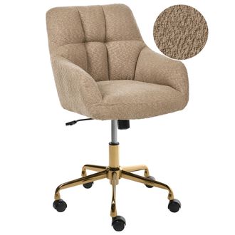 Beliani Silla De Oficina De Boucl&eacute; De Poli&eacute;ster Estructura De Metal Dorado Funci&oacute;n Giratoria Ajustable Muebles De Oficina Marr&oacute;n Claro Palmdale