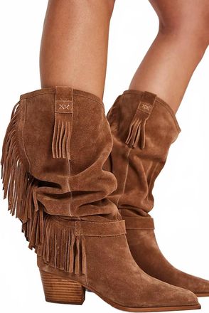 Free People Faith Fringe Western Boots In Fadded Saddle Suade