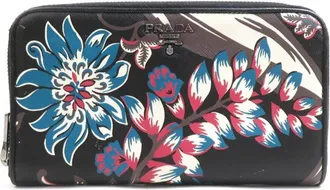 Prada Black Multi-Color Leather Long Wallet (Bi-Fold) (Pre-Owned)