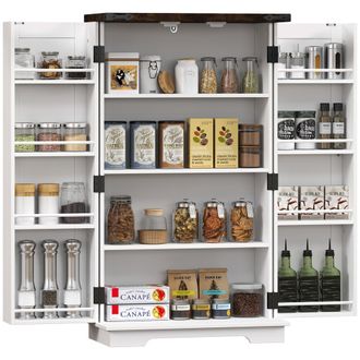 HOMCOM Kitchen Cupboard Pantry Cabinet with Adjustable Shelves White | TJ Hughes