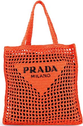 Prada Triangle Logo Open Raffia tote bag - Oranje