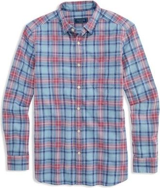 Vineyard Vines Folly Beach Plaid Island Slub Cotton Spread Collar in Jake Blue at Nordstrom, Size Xx-Large