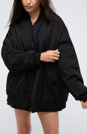 Kenneth Cole Oversize Satin Bomber Jacket in Black at Nordstrom Rack, Size Medium