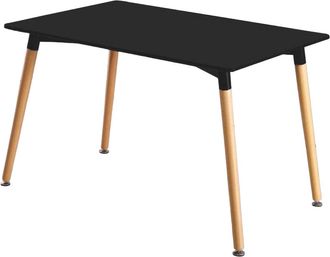 Life Interiors Life Interiors - Mesa De Comedor Individual Halo Para 4 O 6 Personas, Patas De Madera Maciza Y Tapa De Pl&aacute;stico, Negro - Black