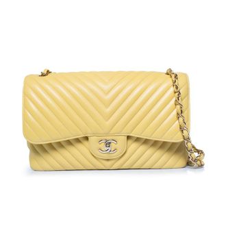 Chanel Pre-owned Womens Jumbo yellow chevron lamb leather flap bag - One Size