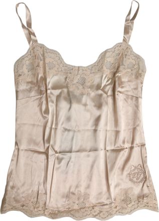 Dolce & Gabbana Womens Beige Lace Silk Satin Tank Lingerie Underwear Cotton Elastane Nylon Clothing