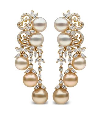 Yoko London 18kt yellow gold Ombr&eacute; South Sea-pearl and diamond earrings - women - Golden South Sea Pearl/18kt Yellow Gold/Diamond/South Sea Pearl