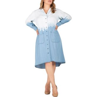 Standards & Practices Dip Dye Long Sleeve Shirtdress in Blue Dip Dye at Nordstrom, Size 14W