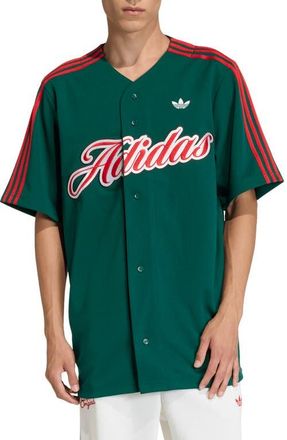 adidas Summer League Varsity Baseball Jersey in Green/Better Scarlet/ at Nordstrom, Size Xx-Large R