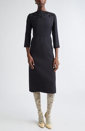 Valentino Beaded Bow Detail Crepe Couture Sheath Dress in Black at Nordstrom, Size 2 Us