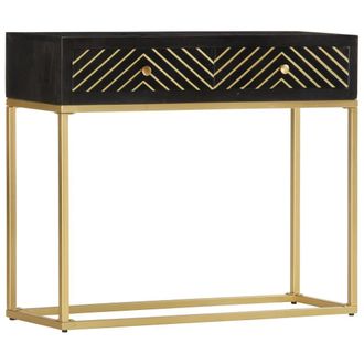 Berkfield Home Console Table Black & Gold 90x30x75 cm Solid Mango Wood | Size: 90 x 30 x 75 cm