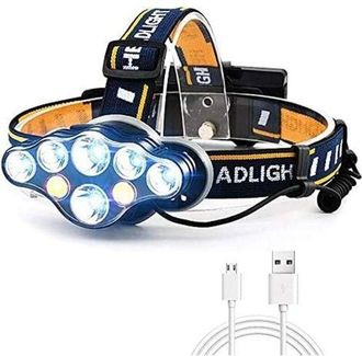OEM Linterna Frontal Usb Superbrillante De 18000 L&uacute;menes Con 8 Led, 8 Modos Y Luz Indicadora Roja. Linterna Frontal Recargable E Impermeable, Ideal Para A