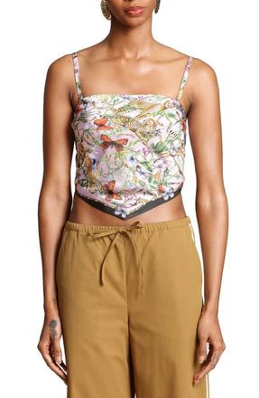 Avec Les Filles Scarf Satin Crop Top in Pink Cheetah Scarf at Nordstrom, Size X-Large