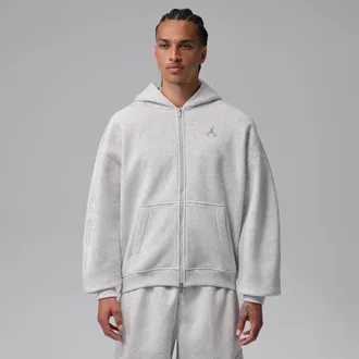 Nike Jordan Mens Jordan Brooklyn Oversized Fleece Full-Zip in Grey | IM8931-054
