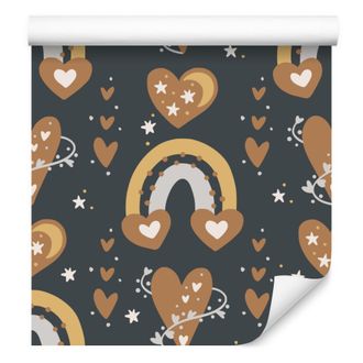 OEM Carta Da Parati Boho Con Arcobaleni E Farfalle, Blu Navy E Arancione, 50x1000 Cm