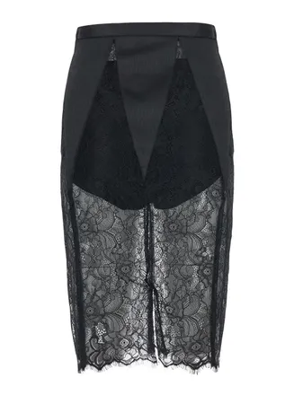 Elisabetta Franchi Lace-Paneled Technical Fabric Pencil Skirt - Black