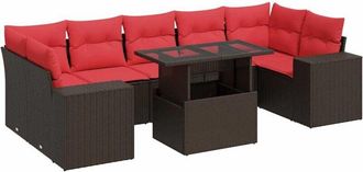 vidaXL 8 Piece Garden Sofa Set with Cushions Brown Poly Rattan Acacia vidaXL