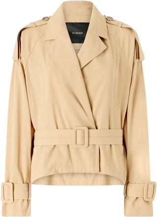 Pinko Blazers, female, Beige, Size: S Short Cotton Trench Coat