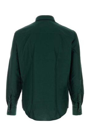 Ami Mens Bottle Green Oxford Shirt Vert Bouteille Exterior: Cotton Camicie