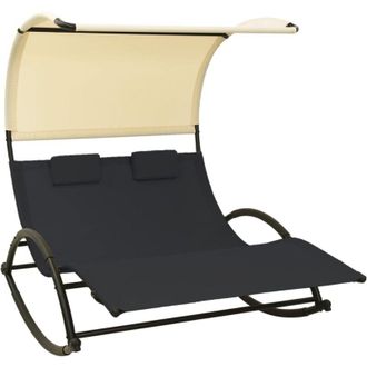 vidaXL Vidaxl - Lettino Prendisole Doppio Baldacchino in Textilene Nero e Crema