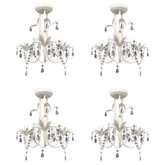 Berkfield Home Crystal Pendant Ceiling Lamp Chandeliers 4 pcs Elegant White