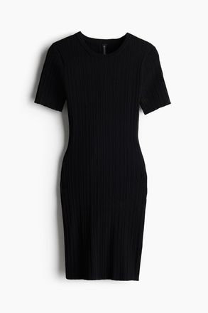H&M Bodycon-Kleid in Rippstrick - Schwarz