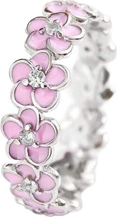 House of Frosted 14K White Gold Plate Sterling Silver Enamel Floral Ring in White Gold/Purple at Nordstrom Rack, Size 7
