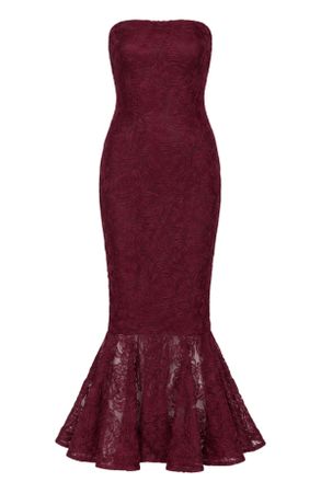 Rotate Textured Floral Mesh Mermaid Evening Dress