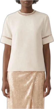 Fabiana Filippi Top met versierde halslijn en mouwen - Dames - T-shirts - Beige - M - Tops