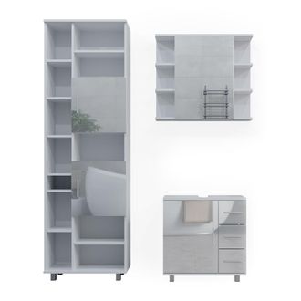 Vicco Conjunto De Muebles De Ba&ntilde;o Ilias, Blanco Alto Brillo, 3 Partes, Con Armario Alto, Vicco