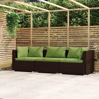 vidaXL Vidaxl - Sof&aacute; De Jard&iacute;n De 3 Plazas Con Cojines Rat&aacute;n Sint&eacute;tico Marr&oacute;n