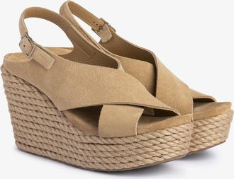 Pedro Garcia Slingback criss cross wedge in beige suede | Donvina | Spring Summer 26 |PEDRO GARCIA