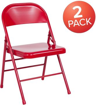 Flash Furniture 2 Pack HERCULES Series Triple Braced & Double Hinged Red Metal Folding Chair