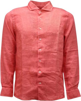 Gran Sasso Overhemden, Heren, Roze, S, Linnen, Vintage Linnen Overhemd